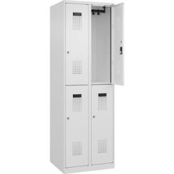 C+P Doppelstock-Spind Evolo PLUS, 2 Abteile, verkehrsweiß, B 600 mm, mit Bodengleitern, Zylinderschloss