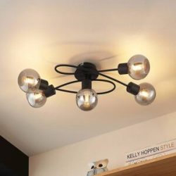 Lindby LED-Deckenlampe Elaina 5fl lang schw. smoke