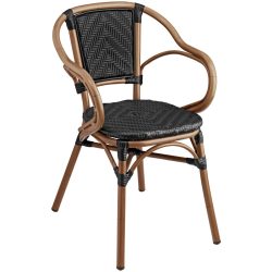 VEGA Outdoor Stapelstuhl Tolia mit Armlehnen; 58x58x81.5 cm (BxTxH); Sitz schwarz, Gestell hellbraun; 2 Stück / Pack